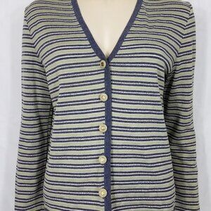 St. John Sport green blue striped v-neck thin Cardigan Sweater ladies Small